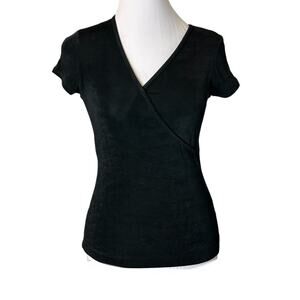 BCBG Paris Top Womens Size XS Black Knit Faux Wrap Front Stretchy Balletcore